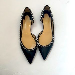 Christian Louboutin Black Studded Pointed-Toe Flats